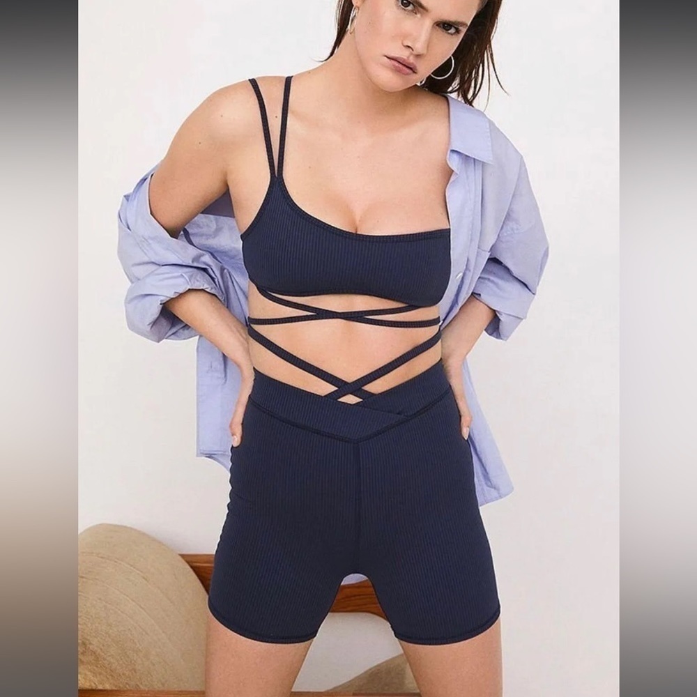 For Love And Lemons Navy Waist Wrap Biker Shorts